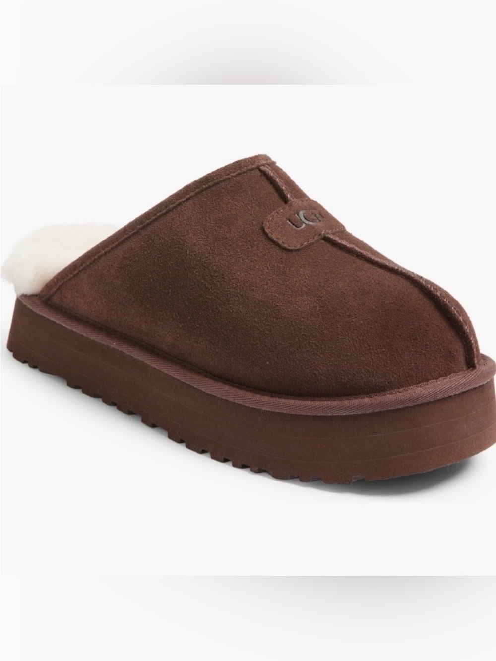 UGG Chestnut Suede Shearling Slip-On Platform Slipper